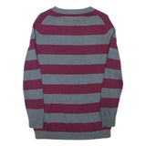 TOMMY HILFIGER Womens Grey & Maroon Striped Pattern Cotton Blend Jumper Crew