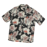 CARRIBEAN Mens Black & Cream Red Palm Tree Print Cotton Shirt S Casual Holiday