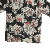 CARRIBEAN Mens Black & Cream Red Palm Tree Print Cotton Shirt S Casual Holiday