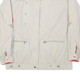 Mens Beige & Red Casual Cotton Blend Button Jacket L Plain Lightweight