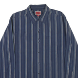 TOMMY HILFIGER Mens Blue & White Striped Shirt L Classic Fit Cotton Blend Long