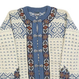 DALE OF NORWAY Womens Cream & Blue Patterned Jumper Round Neck Cable Knit M Wool