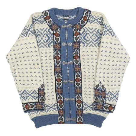 DALE OF NORWAY Womens Cream & Blue Patterned Jumper Round Neck Cable Knit M Wool