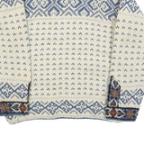 DALE OF NORWAY Womens Cream & Blue Patterned Jumper Round Neck Cable Knit M Wool