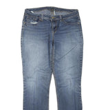 Womens Regular Fit Blue Denim Straight Leg Jeans W32 L30 Embellished Pockets Zip