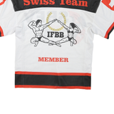 Mens White Black & Red Swiss Bodybuilding Fitness Graphic T-Shirt S V-Neck Short