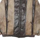 Mens Brown & Beige Leather Zip Jacket M Genuine Panelled Design Outerwear
