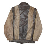 Mens Brown & Beige Leather Zip Jacket M Genuine Panelled Design Outerwear
