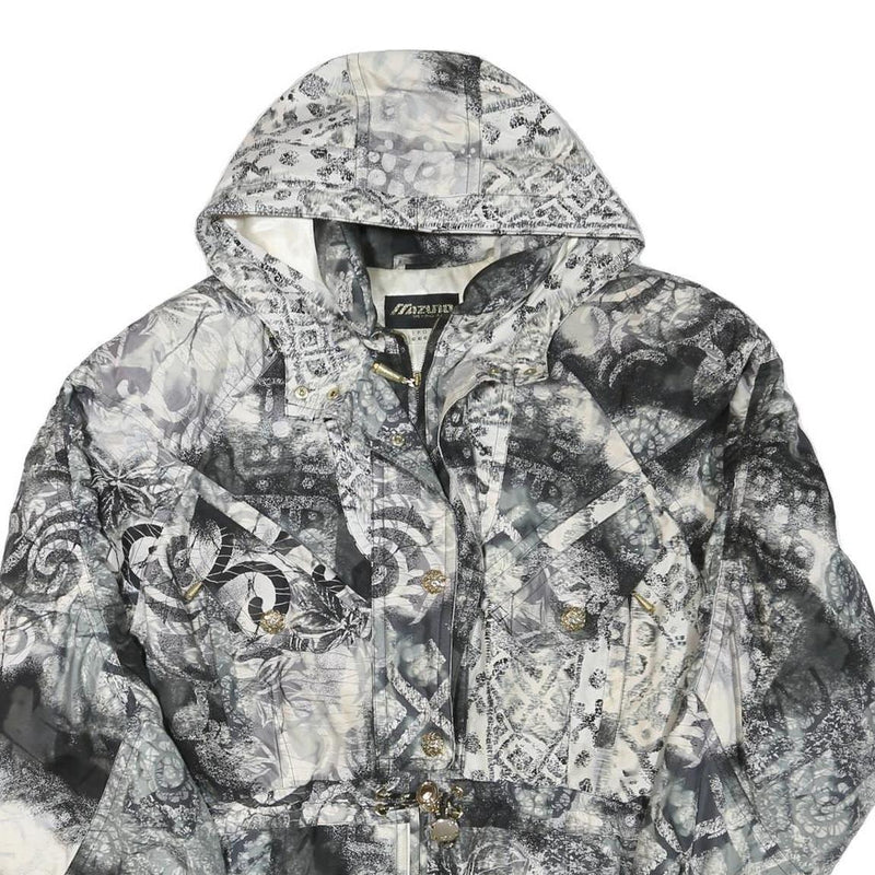 MIZUNO Womens Black & White Printed Zip Jacket L Polyester Blend Casual