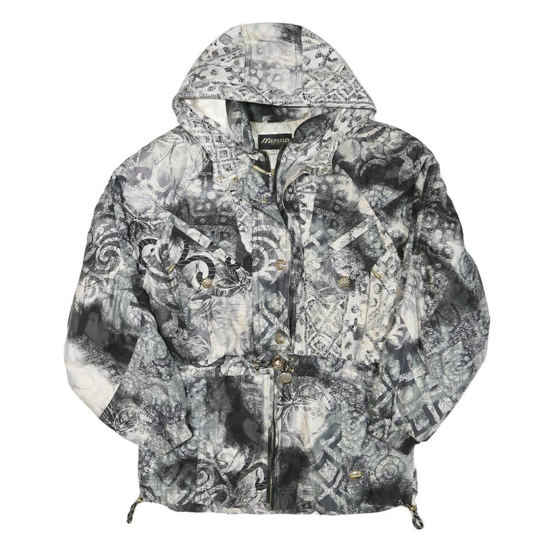 MIZUNO Womens Black & White Printed Zip Jacket L Polyester Blend Casual