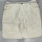 Paint Splattered Unbranded Denim Shorts - 35W 10L Cream Cotton