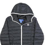 ADIDAS Womens Black Zip Up Puffer Hooded Jacket UK 10 Polyester Blend Casual