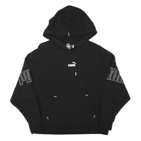 PUMA Womens Black Hoodie M Logo Graphic Cotton Blend Casual Pullover