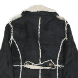 TASHA POLINGGI Womens Black & Cream Jacket L Polyester Blend Button Sherpa Trim