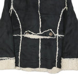 TASHA POLINGGI Womens Black & Cream Jacket L Polyester Blend Button Sherpa Trim