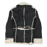 TASHA POLINGGI Womens Black & Cream Jacket L Polyester Blend Button Sherpa Trim