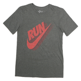 NIKE Mens Grey Red Run Graphic T-Shirt S Short Sleeve Crew Neck Athletic
