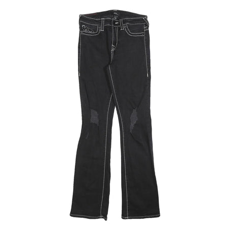 TRUE RELIGION Womens Black Slim Bootcut Denim Jeans W27 L31 Contrast Stitching