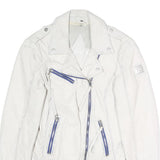 FREAKY NATION Womens White Leather Biker Jacket S Zip Casual Stylish Zip Pockets