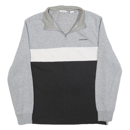 CALVIN KLEIN Mens Grey & Black & White Quarter Zip S Sweatshirt Cotton Pullover