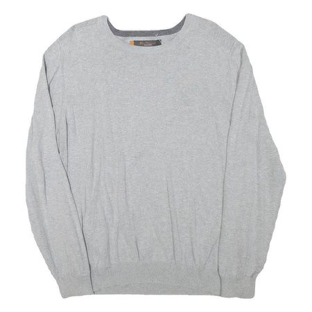 BEN SHERMAN Mens Grey Plain Cotton Blend Jumper Crew Neck Regular L