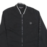 MICHAEL KORS Womens Black Bomber Jacket L Cotton Blend Plain Zip Stylish