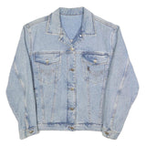 Womens Blue Light Wash Cotton Denim Button Jacket M Plain Casual Classic Fit