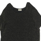 INITIATIVES Womens Black Metallic Sparkle Short Sleeve Round Neck Top L Evening