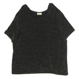 INITIATIVES Womens Black Metallic Sparkle Short Sleeve Round Neck Top L Evening