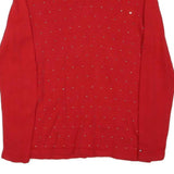 TOMMY HILFIGER Womens Red Plain Jumper V-Neck Basic Knit Size S Elegant Cotton