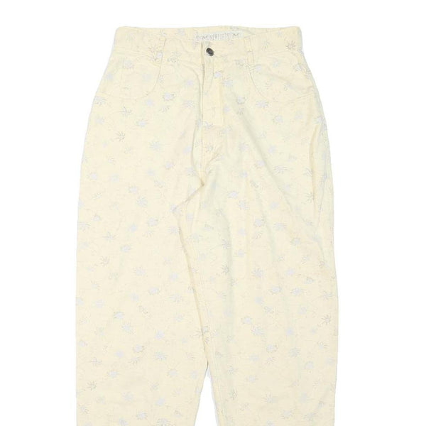 NEWPORT Womens Linen Blend Cream Relaxed Straight Trousers W27 L27 Floral Print