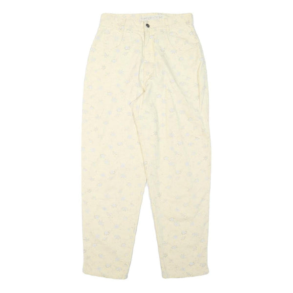 NEWPORT Womens Linen Blend Cream Relaxed Straight Trousers W27 L27 Floral Print