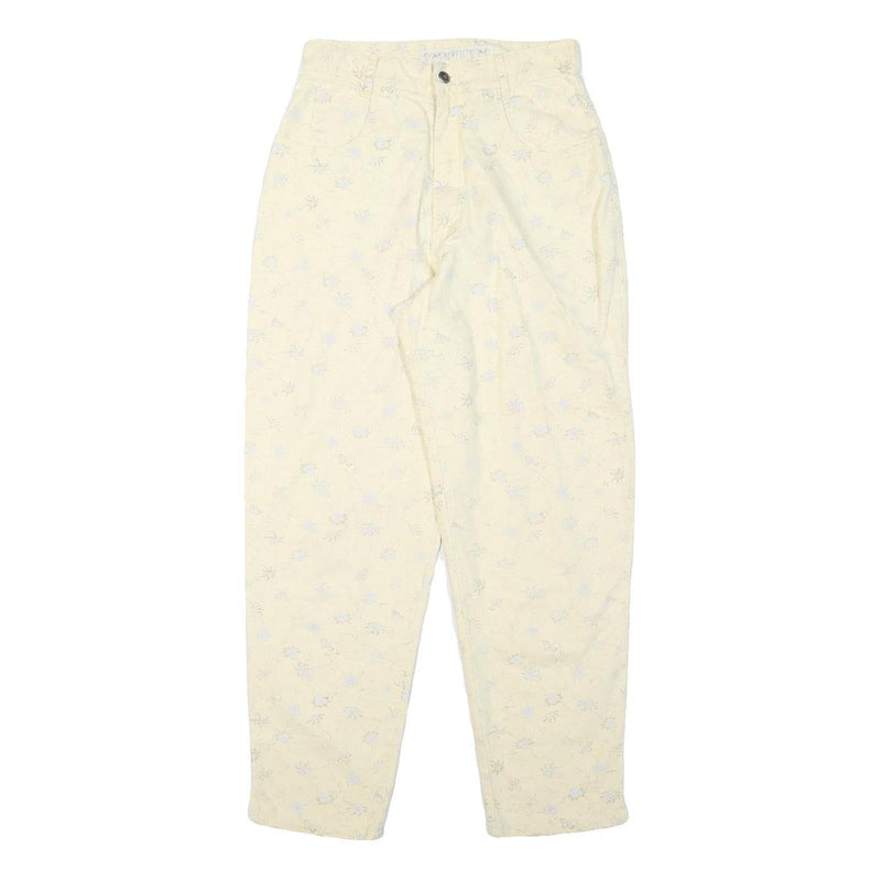NEWPORT Womens Linen Blend Cream Relaxed Straight Trousers W27 L27 Floral Print