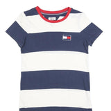 TOMMY HILFIGER Womens Blue & White Stripe Day Jersey Short Sleeve XS Dress