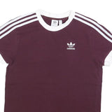 ADIDAS Womens Maroon & White Classic T-Shirt UK 6 Short Sleeve Crew Neck Cotton
