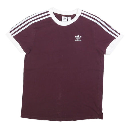 ADIDAS Womens Maroon & White Classic T-Shirt UK 6 Short Sleeve Crew Neck Cotton