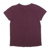 ADIDAS Womens Maroon & White Classic T-Shirt UK 6 Short Sleeve Crew Neck Cotton