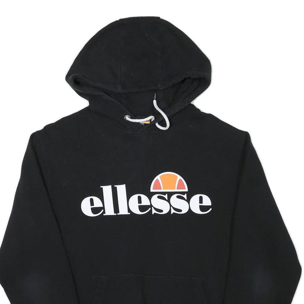 ELLESSE Womens Black Hoodie UK 12 Cotton Blend Classic Logo Pullover