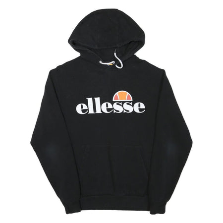 ELLESSE Womens Black Hoodie UK 12 Cotton Blend Classic Logo Pullover