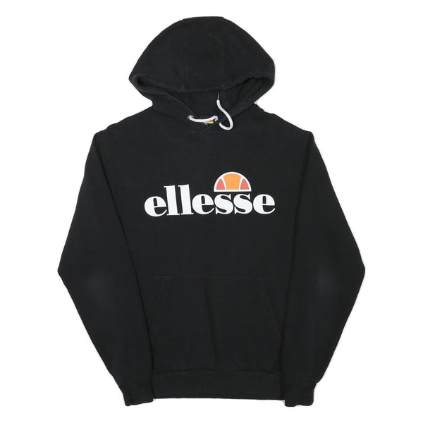 ELLESSE Womens Black Hoodie UK 12 Cotton Blend Classic Logo Pullover