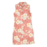 CARIBBEAN JOE Womens Coral Floral Rayon Sleeveless Polo Dress M Summer Beachwear