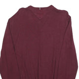 TOMMY HILFIGER Mens Maroon Plain Cotton V Neck Basic Knit Jumper L Classic Style