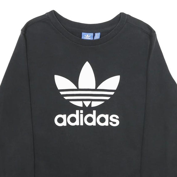ADIDAS Womens Black Cotton Crew Neck Sweatshirt UK 12 Classic Logo Pullover