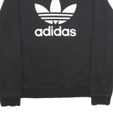 ADIDAS Womens Black Cotton Crew Neck Sweatshirt UK 12 Classic Logo Pullover