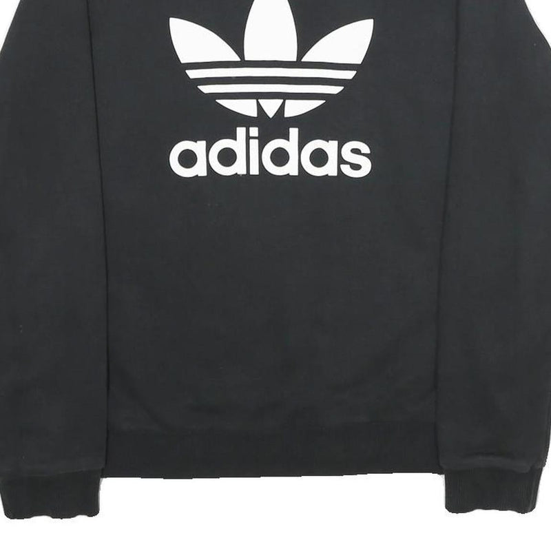 ADIDAS Womens Black Cotton Crew Neck Sweatshirt UK 12 Classic Logo Pullover