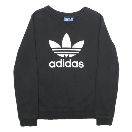 ADIDAS Womens Black Cotton Crew Neck Sweatshirt UK 12 Classic Logo Pullover
