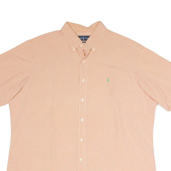 RALPH LAUREN Mens Orange & White Check Shirt XL Cotton Blend Button Down Short