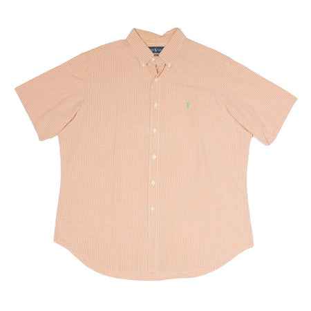 RALPH LAUREN Mens Orange & White Check Shirt XL Cotton Blend Button Down Short