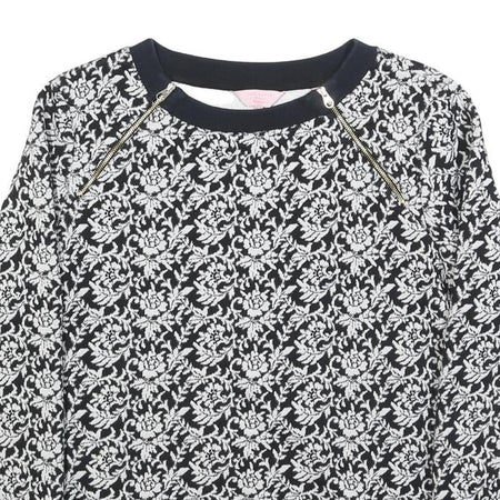 TED BAKER Womens Black & White Floral Print Crew Neck M Cotton Blend Sweatshirt