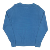 TOMMY HILFIGER Mens Blue Plain Crew Neck Basic Knit Jumper M Cotton Blend Casual